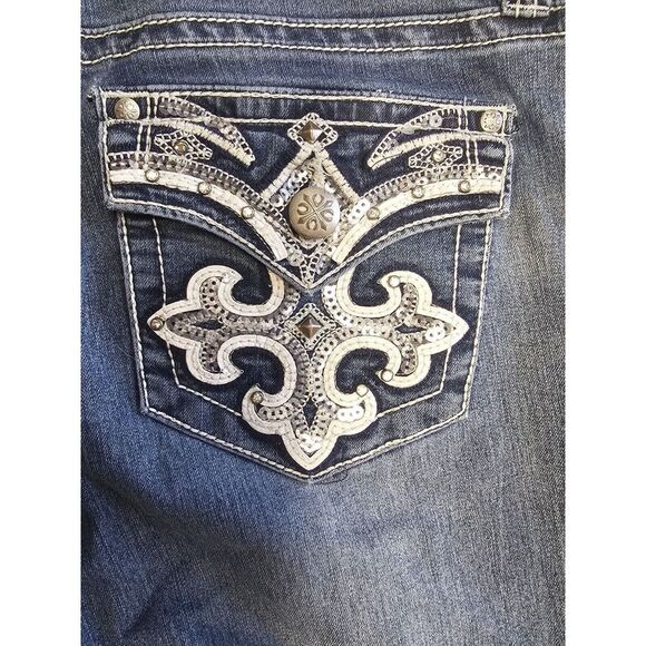 Love Indigo Women's Boot Cut Denim Jeans Distressed Embellished Pockets Size 12 - Picture 7 of 16